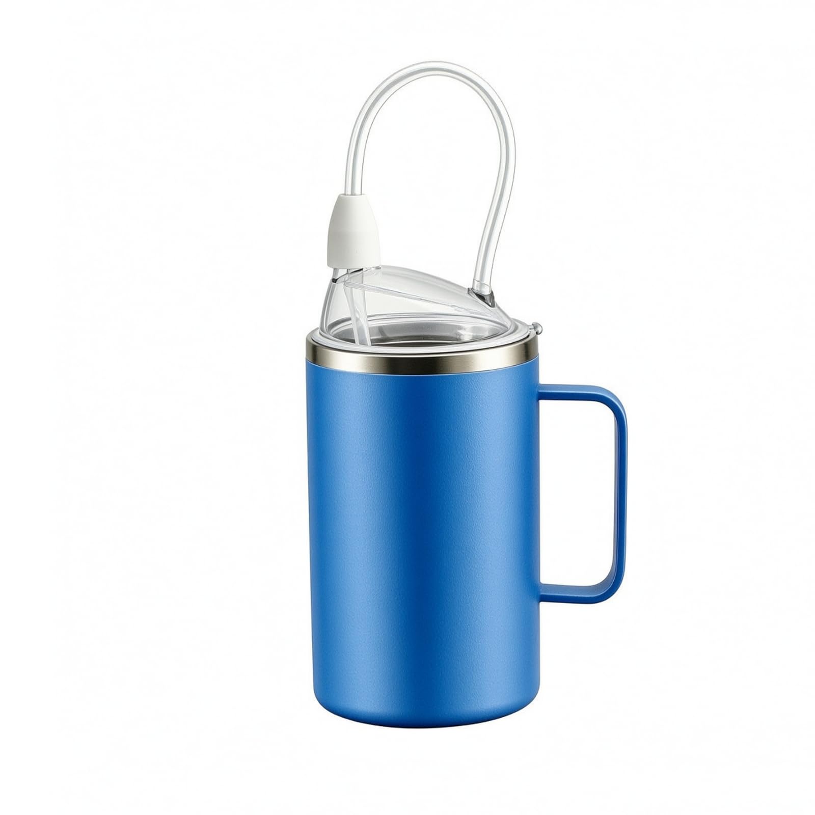 Senioren Trinkflasche Pflegebecher Isolierbecher Trinkhilfe Pflegebecher mit Deckel aus Edelstahl Doppelwandig für Warmhaltefunktion mit Transparentem, Edelsteinblau, 650ml