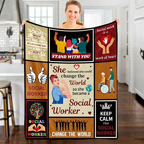 Social Worker Gifts for Women Men Cozy Social Worker Blanket Throw Soft Social Worker Month Fleece Flannel Blanket Appreciation Thank You Retirement Gift for Social Work Practitioner Adults 130x152 cm