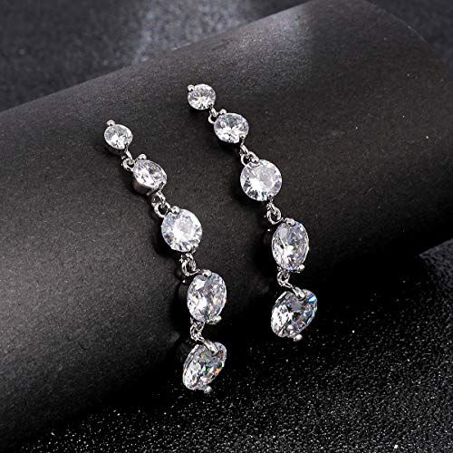 Cubic Zirconia Dangle Earrings Wedding - Streling Silver Bridal Jewelry for Bride Bridesmaids Round CZ Crystal Rhinestone Drop Earrings for Women Party Prom4