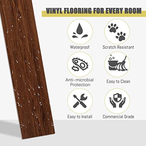 Natsukage Luxury Vinyl Flooring Planks - Interlocking Flooring For Easy Diy Installation - Wood Look Dark Brown Laminate Flooring Waterproof Bathroom Vinyl 9 Planks Per Box, 21.5 Sq. Feet #TOP1