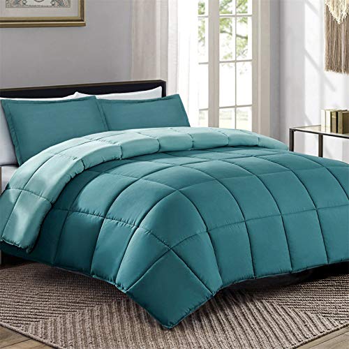 VEEYOO Comforter King Size - Lightweight Duvet Insert King for All Seasons, Down Alternative Comforter Duvet Set with Corner Tabs, Microfiber Reversible Down Comforter, Teal Turquoise
