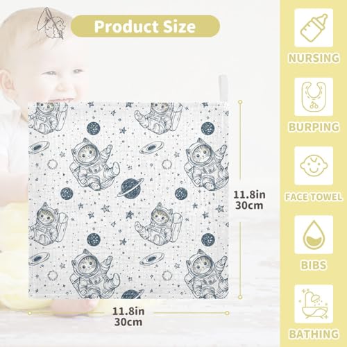 vvfelixl Baby Muslin Washcloths Kitten Astronauton Baby Burp Cloths Cotton Babys Face Towel for Newborn Infants Boys Girls Soft and Absorbent 11.8 X 11.8 in, 3 Pack4