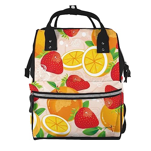 Sac à langer tendance Oranges à grand volume et motif fraises pratique