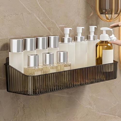 Cisily Wall-Mounted Shower Caddy, Smoke Grey, Ribbed Plastic, No-...