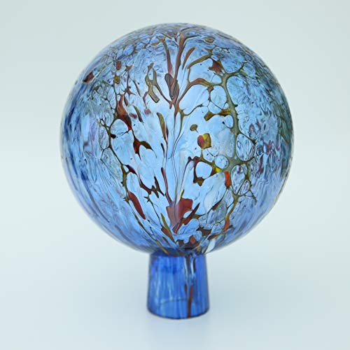 Lauschaer Glas Gartenkugel Rosenkugel aus Glas mit Granulat aquablau h 15 cm, d 12cm mundgeblasen handgeformt