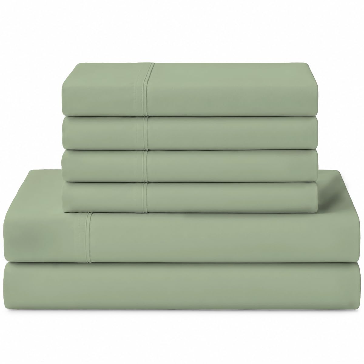 Linen Home 100% Cotton Percale Sheets Queen Size, Oil Green, Deep Pocket, 6 Pieces Set- 1 Flat, 1 Fitted and 4 Pillowcases, Crisp Cool and Long Staple Strong Bed Linen