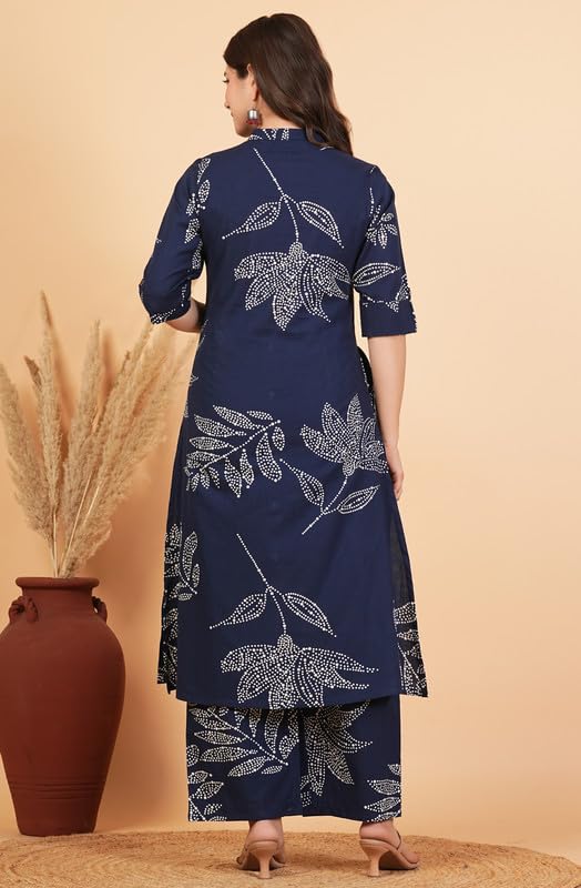 Image of rytras Women Pure Cotton Printed A-Line Kurta Set with Palazzo pants|Ethnic wear|Kurta Set for Women