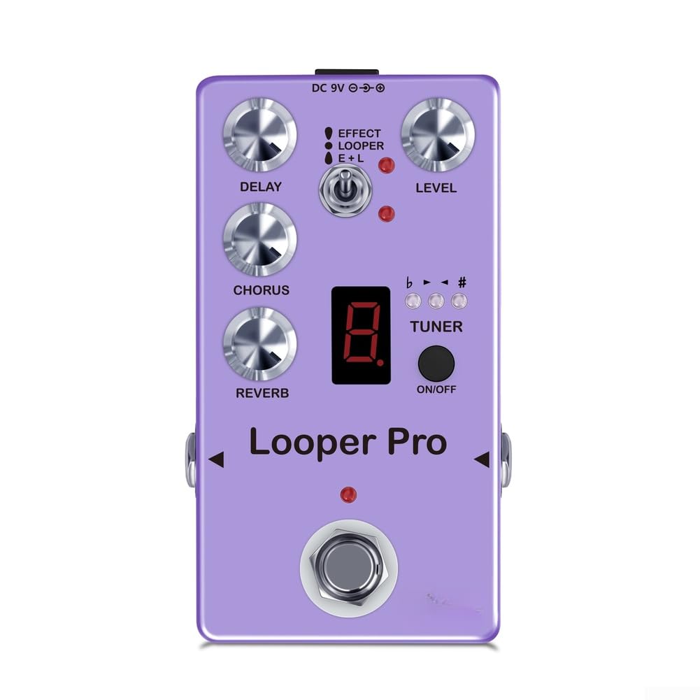 Pedal de efecto de guitarra Rowin Looper Pro Style con reverberación de afinador de coro de retardo Looper y tres modos de funcionamiento