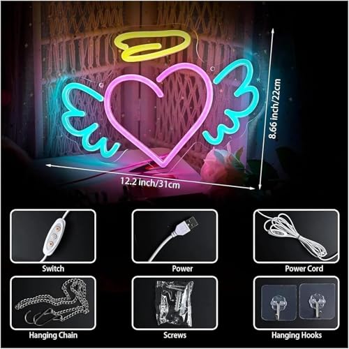 Néon LED Heart Wings dimmable intensité réglable pour décoration murale - 4