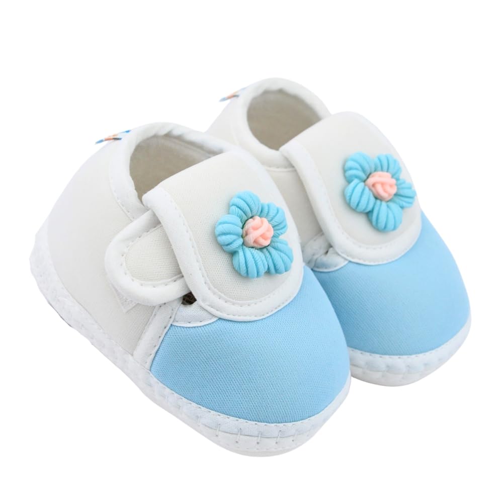neska moda 6 To 12 Months Baby Boys & Baby Girls Cotton Floral Blue,White Hook & Loop Booties-BT5351-picture-3