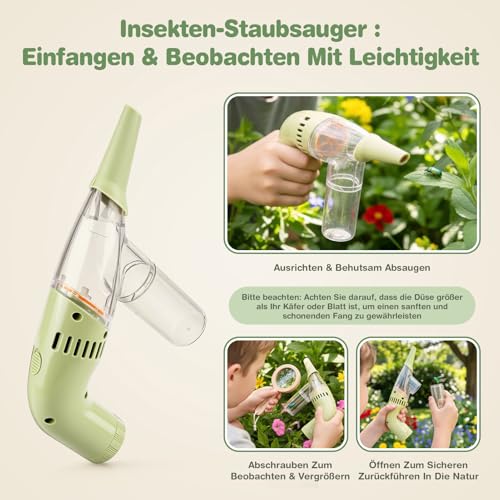Dreamon Kinder Abenteuer Entdecker Bug Set, mit Schmetterlingsfangnetz, Insektenbeobachtungskäfig aus Holz, Becherlupen, Insektenfänger… – Ansicht 4