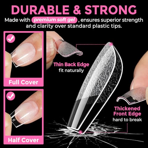 Image of UNA GELLA Extra Short Coffin Nail Tips: XS 216pcs Pre-shape Press on Nails Extra Short Coffin Gel Tips Full Cover Acrylic Fake False Nails Extension 12 Sizes Gelly Tips