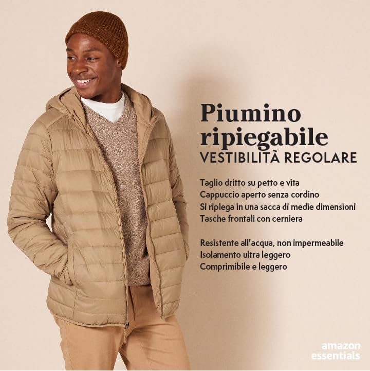 Amazon Essentials Piumino Leggero con Cappuccio Impermeabile e Ripiegabile Uomo M Blu Marino - Immagine 2