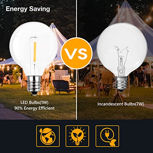 GPATIO Led-lichtketting voor buiten, 7,6 m, lichtketting, voor buiten, stroom met 12 + 1 stuks, warmwit, G40 gloeilampen, plastic, IP45 waterdicht, voor binnen en buiten, voor tuin, terras, bruiloften, feesten - Image 4