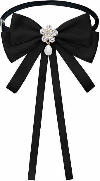 Mantieqingway Bow Ties for Women, Pre-Tied Adjustable Girls Solid Bowtie Ribbon Bowknot for Party School Pearl Accessories