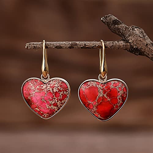 Boucles d'oreilles pendentifs pierres naturelles jaspe rose rouge cœur