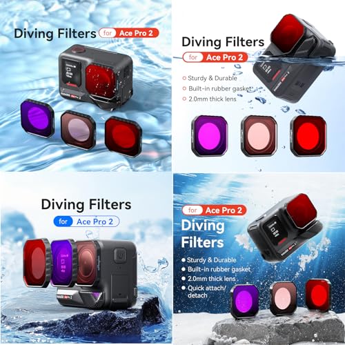 Filtro para lentes de buceo para cámara de acción Insta360 Ace Pro 2, carcasa impermeable protectora, accesorios para inmersión en rojo, rosa y morado (rojo claro) miniatura 2