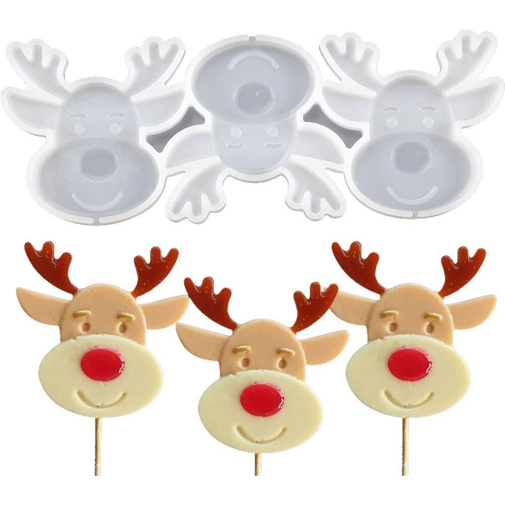 Fituenly Style1 Christmas Silicone Lollipop Molds Candy Molds Chocolate Lollypop Sucker Mold Christmas Deer Silicone Fondant Molds For Christmas Parties