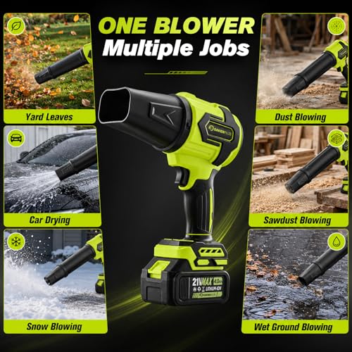 Image of Sakerplus Cordless Leaf Blower, Portable Dust Cleaner Cordless, Handheld Blower, Hand Blowers for Lawn Care, Patio Cleaning, 4.0Ah Battery (Nozzles, 2 Batteries with Storage Case)