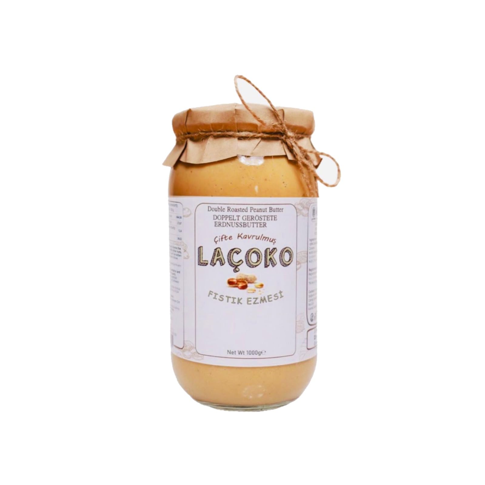 LAÇOKO 1 Kg Şekersiz, Saf, Katkısız Fıstık Ezmesi Glutensiz, Vegan, Doğal Çifte Kavrulmuş Yer Fıstığı Ezmesi (1 KG) Peanut Butter