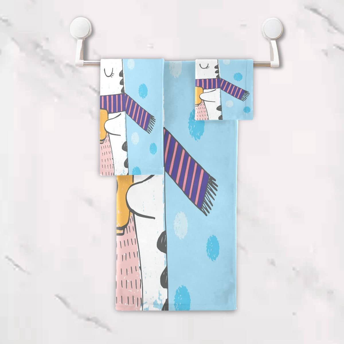Corazón Azul Gato Lindo Animal Juego de Toallas para Baño Playa 100% Algodón de Piscina Toalla (1 Toalla de Baño y 1 Toalla de Mano y 1 Paño de Lavado) para Nadar Hotel Niñas Niños Niños