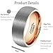 MNH Tungsten Wedding Band-Mens Tungsten Ring-Rose Gold Plated Inner Ring- 16mm Brushed Surface