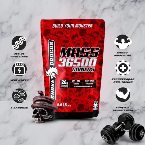 Kit Hipercalorico Mass 36500 Refil 3Kg Com Whey Protein Isolado e Concentrado + 2x Creatina Monohidr