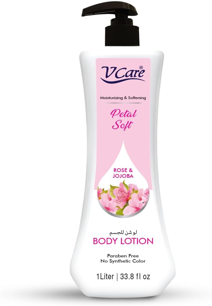 V CarePetal Soft Body Lotion - 1 Liter|Rose and Jojoba Extracts| Moisturizing Body Lotion for Dry and Rough Skin