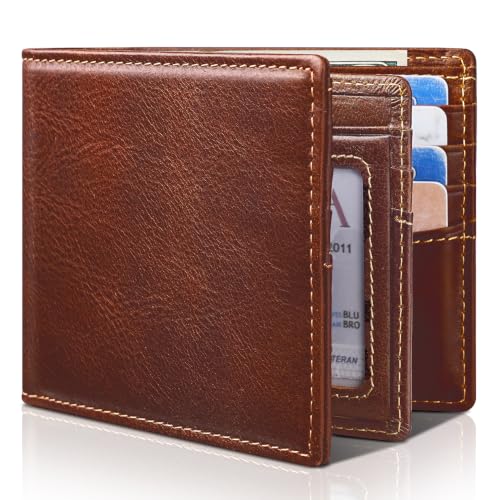 Image of Artpaxy Mens Wallet Bifold Genuine Leather RFID Blocking Wallet for Men with 1 ID Window 15 Card Holders 2 cash pockets 1 Gift Box