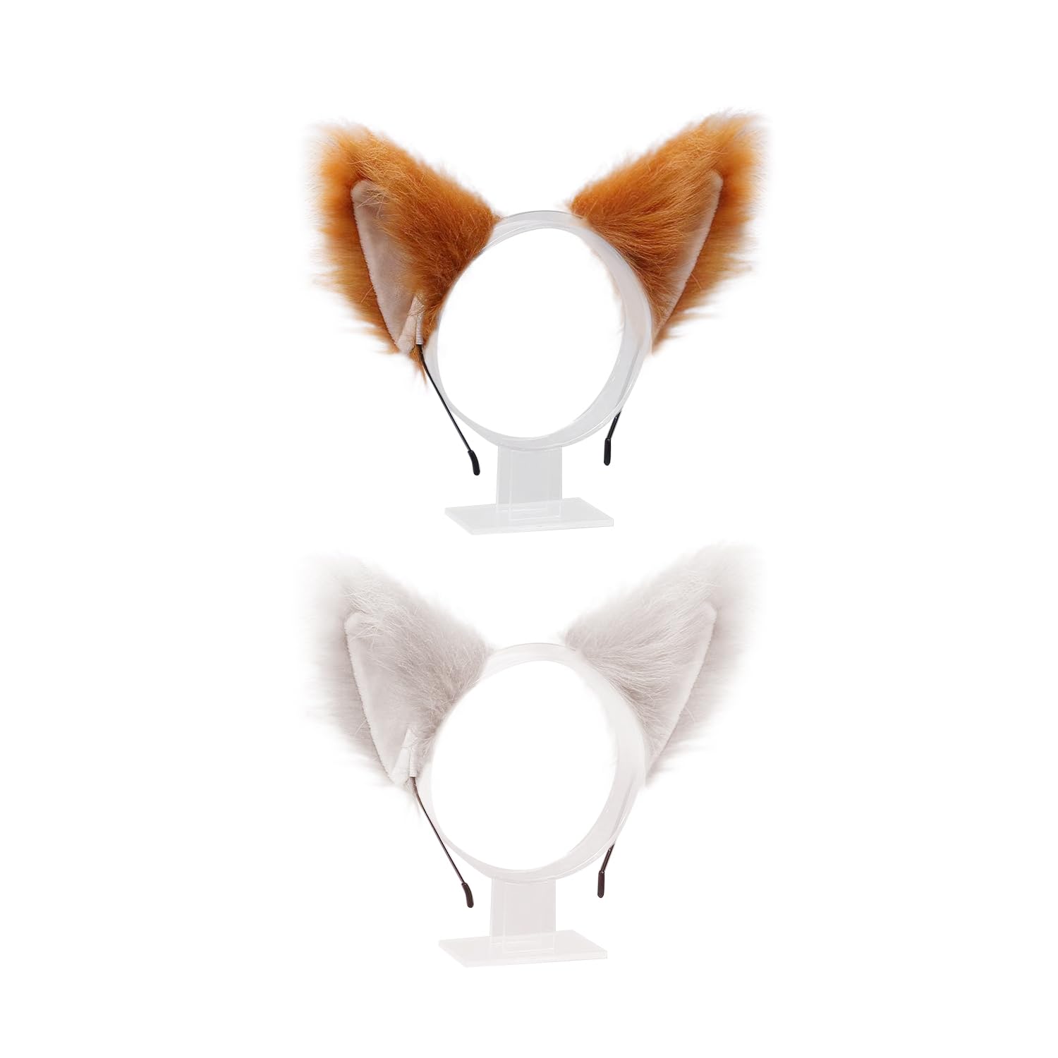 NYGGTYK 2 diademas con orejas de gato, orejas de gato, orejas de gato blancas, adecuadas para mascaradas, fiestas temáticas, reuniones, regalos de vacaciones (color blanco puro, color albaricoque)