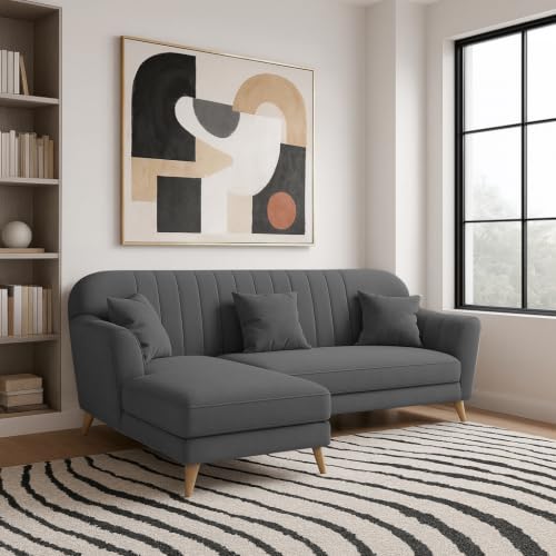 Image of Atticus LHS 4 Seater L Shape Sofa Set with Ottoman for Living Room (Black Fabric) Premium Fabric Sofa Set