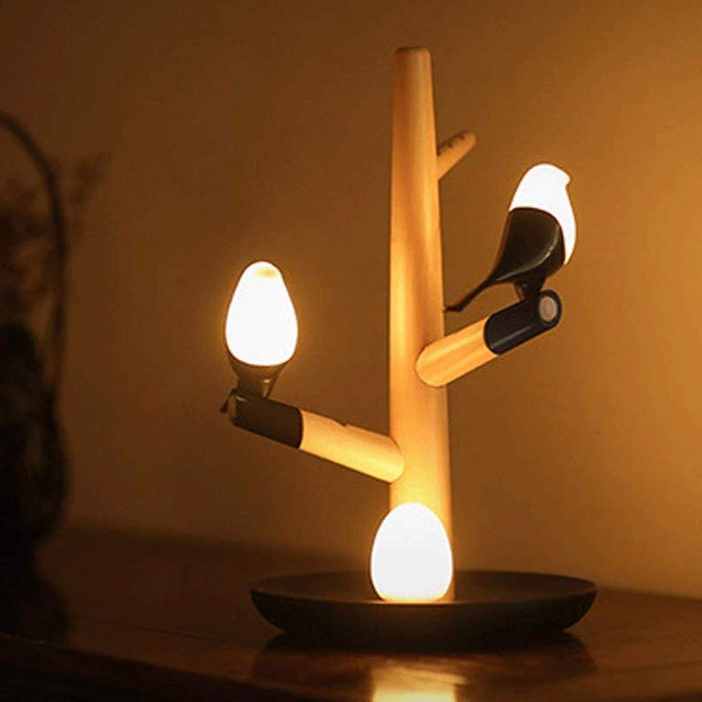 ADITAM Fashion Night Light Soporte de madera maciza Lámpara de noche Carga LED Porche Sensor Luz Inteligente Cuerpo humano Iluminación de inducción para dormitorio Estudio al aire libre (B) Double the