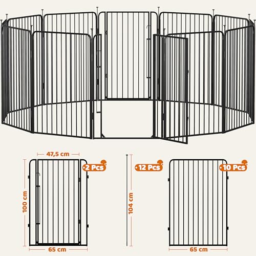 Yaheetech Welpenauslauf 12-teilig 100cm hoch, Welpenlaufstall mit integriertem Schloss, Geräuscharme Rohre, Bodenschoner, 8 mm Verstärkte Metalldrähte, Hundelaufstall für Wohnung & Garten