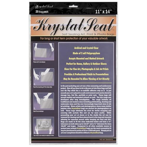Image of Creative Mark Krystal Seal ATC Art and Photo Bags - Archival Polyethylene Sealing Bags for Paintings, Artwork and Photo Storage - 11 x 14- Pack of 25