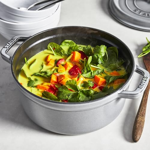 Image of Staub Cast Iron Round Dutch Oven, Made in France, Graphite Grey, 4-qt, Serves 4-6 people