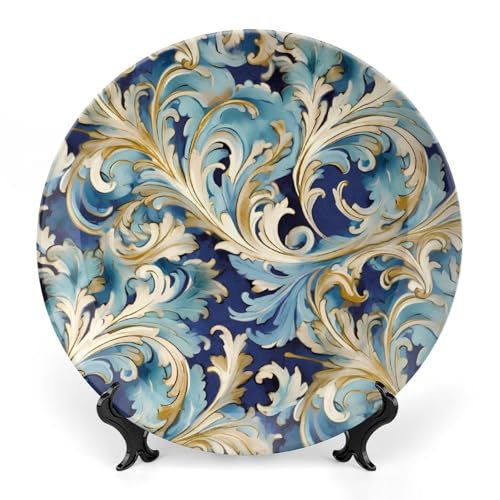 Plato decorativo de porcelana floral azul dorado 7 pulgadas miniatura 1