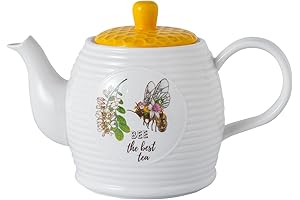 TEATALK 27 OZ Ceramic Teapot, Bee Design Tea Kettle