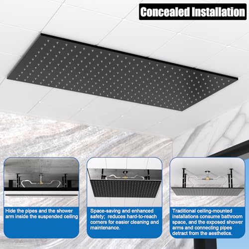 Enga sistema de ducha de lluvia grande con jets corporales, cabezal rectangular de 16x32 pulgadas con conjunto de mano, flujo ajustable, funciones simultáneas, acabado negro mate miniatura 4