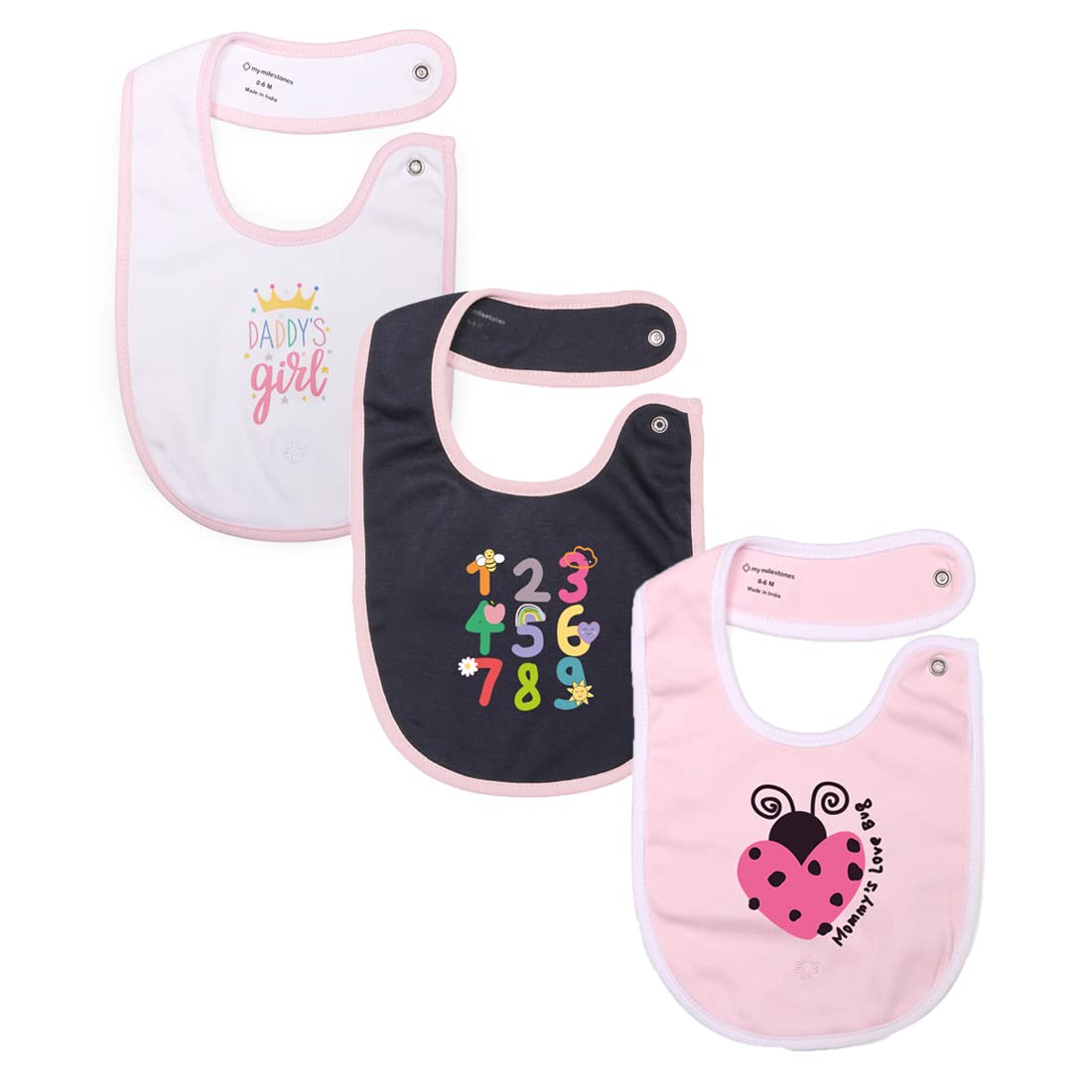 My Milestones�Bibs Value Set 3 pcs - White/Pink/Navy Blue