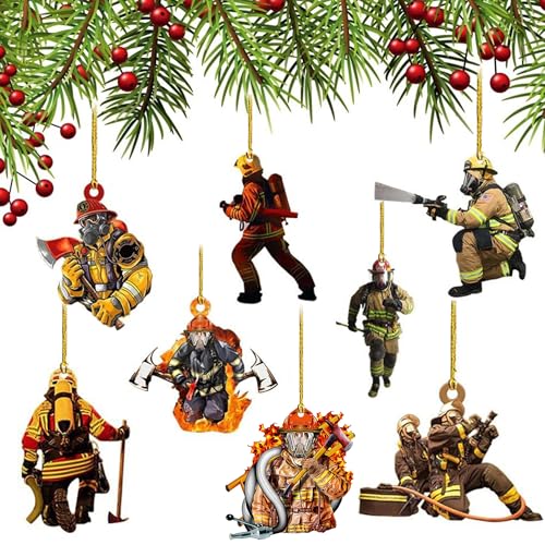 8 Stück Feuerwehrmann Weihnachten Deko, Weihnachtsschmuck für...