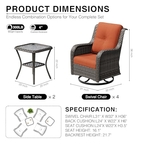 Image of Joyside 6 Piece Wicker Patio Furniture Set, Outdoor Swivel Rocker Patio Chairs with High Back, Deep Seating, Wide Armrest, Thickened Cushions, Outdoor Furniture for Deck, Porch Use