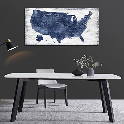 Image of Map of The United States Wall Art Vintage America Map Canvas Wall Decor Wood Board USA Map Pictures Canvas Prints for Bedroom Office Kitchen Living Room Home Decor Framed Artwork Ready to Hang 29 inchx58 inch