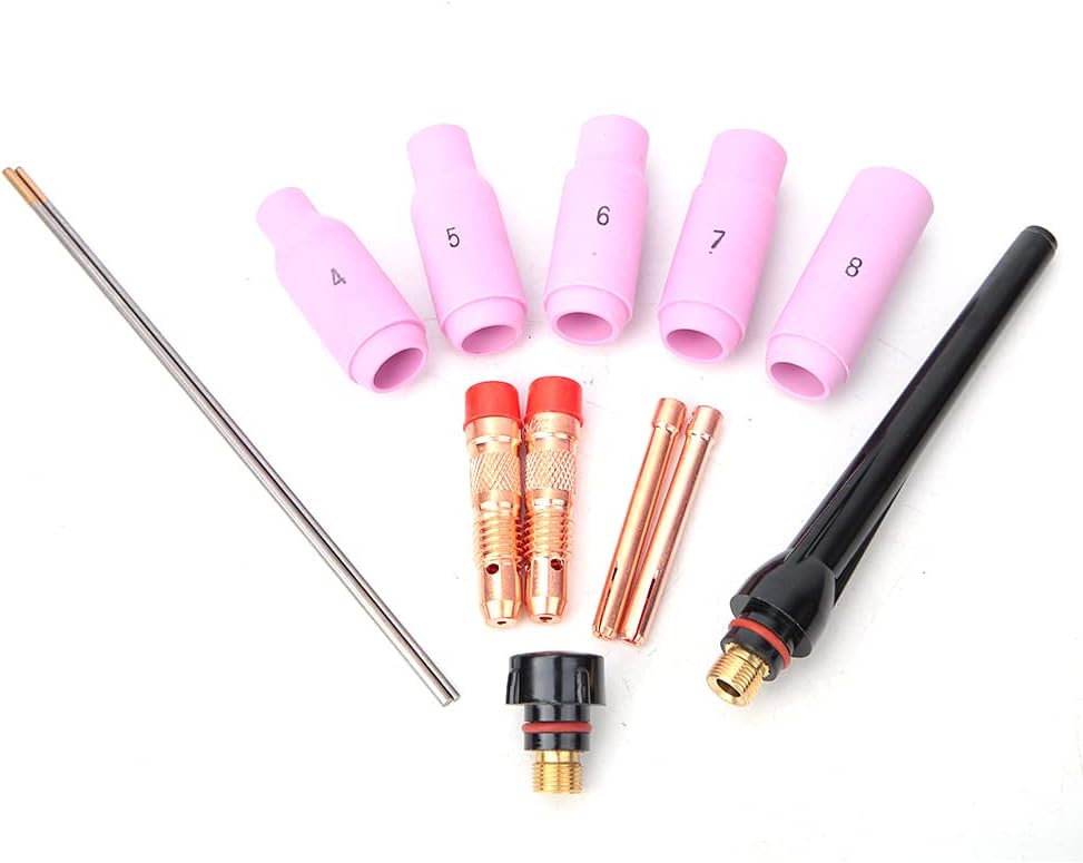 13 Piece Welding Accessory Kit for WP17 WP18 WP26 WP27 Torches Includes 1 6mm 2 4mm Electrodes Collets Cups and Gas Lenses for Enhanced Ignition Reduced Gas Consumption Arc Stability