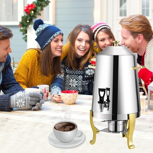 Dispensador de bebidas de acero inoxidable para café, jugo y bebidas calientes en fiestas, eventos y bufés, solución moderna y duradera para servicio de bebidas