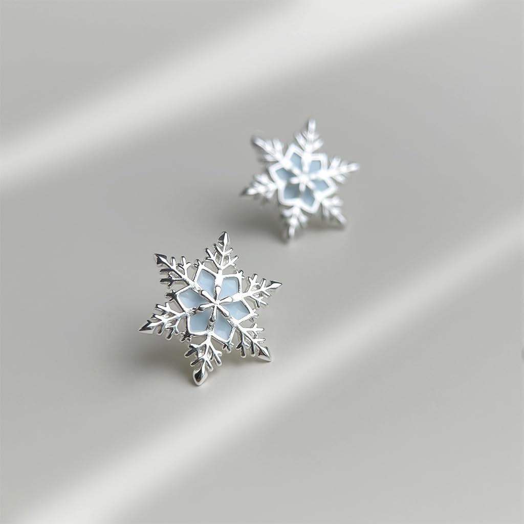 Blue Snowflake Stud Earrings for Women Enamel Beauty Winter Frozen Flower Studs Earring Cute Christmas Jewelry - Image 4