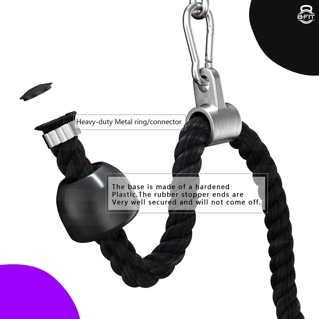 B Fit Nylon Braided Triceps Rope 27-Inch Pull Down Rope, Smith Machine Accessories, Tricep Rope Cable Attachment for LAT Pulldown and Any Pulley SystemNylon Braided Tricep Rope 4