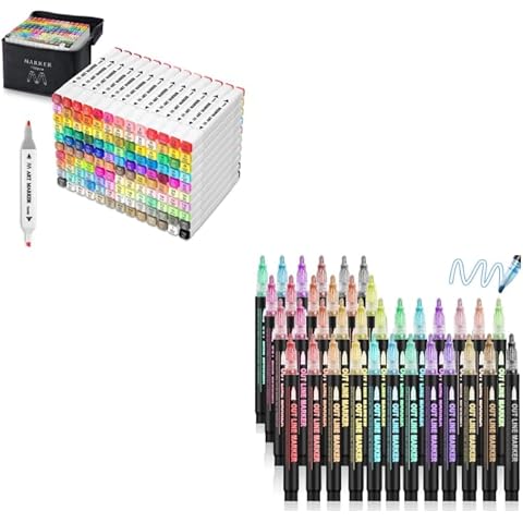 Tommax 130 Colors Dual Tip Alcohol Markers & Double Line Outline Markers 36pcs Cover