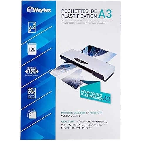 Waytex A3 Laminating Sheets 75 Microns Glossy Finish Pack of 100 Transparent Cover