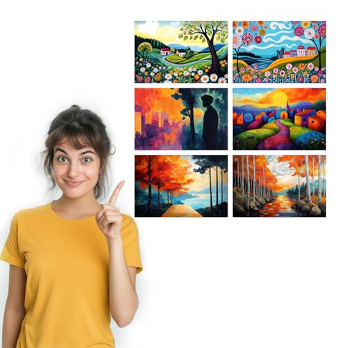 Image of SiddArtify Colorful Landscape Wall Art Prints Set - Whimsical Village Poster Decor for Living Room Bedroom Office - 8x12 Sticker Pack of 6