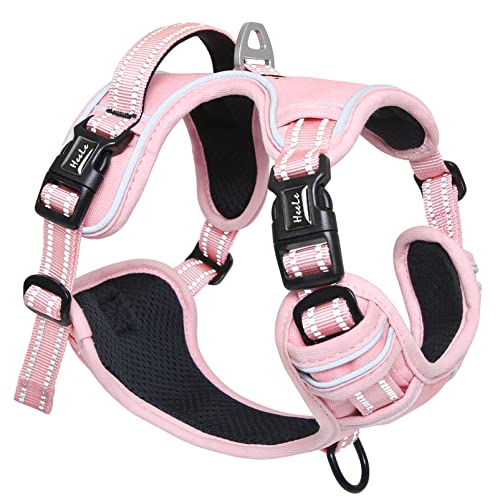 HEELE Hundegeschirr ohne Zug, Brustgeschirr für mittel Hund, einstellbares reflektierendes Hunde Geschirr, atmungsaktive Hundegeschirre mit gepolstertem Griff, No-Pull Dog Harness, Hellrosa, M